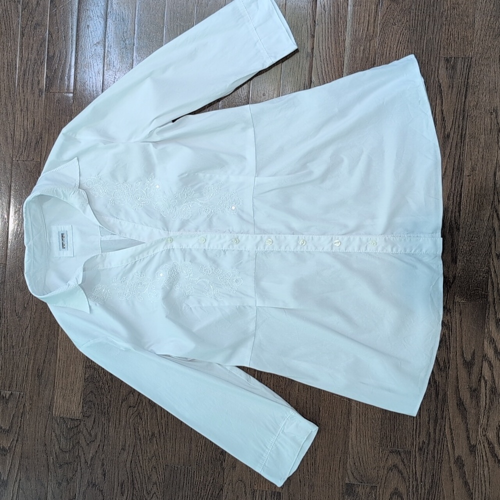 Gerry Weber Classic White Button Down Embroidered Tunic Shirt Size 14. NWOT